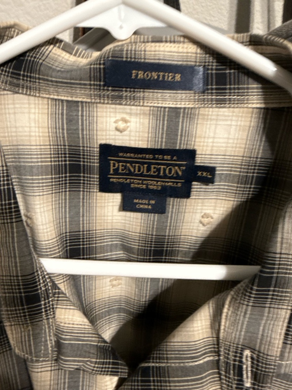 Pendleton Men's Beige and Grey Plaid Button-Down Shirt